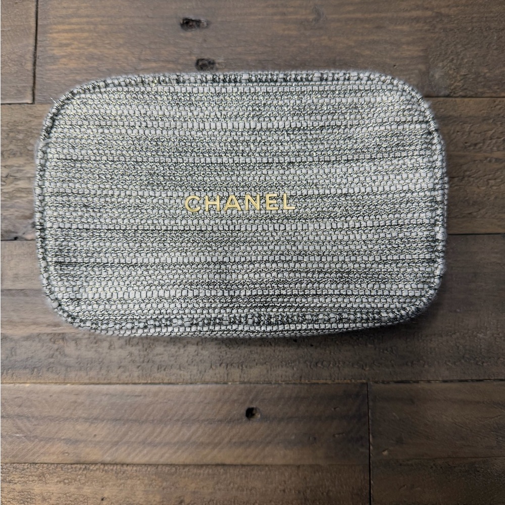 CHANEL Beauty Metallic Gray and Gold Pouch